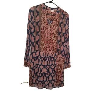 Anthropologie TINY Casual Women's Shirt Dress Pintucked Pleats Button Front Sz M